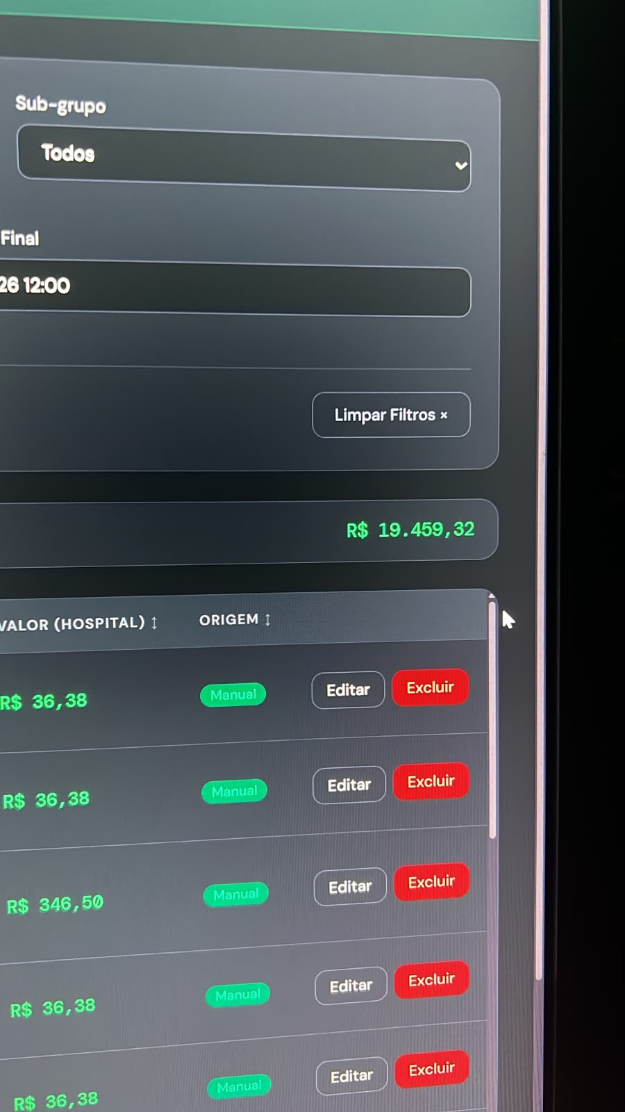 Tela real do Liberto mostrando R$ 19.459,32 identificados na produção de julho